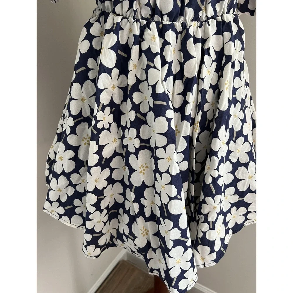 Blue Floral Off Shoulder Babydoll Mini Dress Smocked Sundress Cottage Boho - Picture 7 of 10